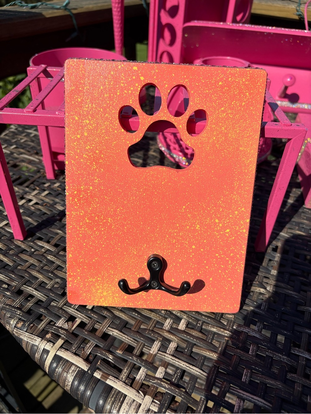 Paw Cutout Wall Hook - peach w/yellow splash & rhinestone accents!